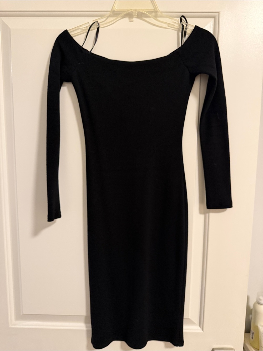 Zara Black Off-Shoulder Long Sleeve Midi Dress